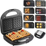 8-in-1 Electric Sandwich & Waffle Maker, 750W Grill with Detachable Non-Stick Pl