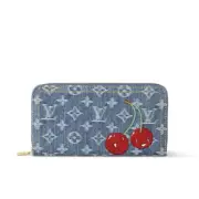 Louis Vuitton TM Denim Zippy Wallet M23161 Takashi Murakami Blue Cherry Coin