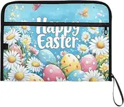 YMXFXP Happy Easter Eggs Daisies Expandable Filing Folder, 13-Pocket Funny Cute Design with Sticky Labels, A4 Letter Size Document Organizer for Office, School, Boys, Girls