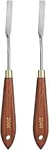 uxcell 2pcs Palette Knife Painting Tool 1.97" x 0.31" Stainless Steel Teardrop Blade 8.27" Length Spatula Painting Pallet Knives with Hole Beech Wood Handle for Acrylic Canvas, Red/Silver