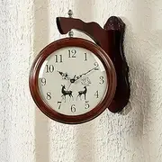Waterproof Outdoor Clock Garden Clocks, 11 Inch Double Sided Solid Wood Outdoor Wall Clock Battery Operated Silent Outdoor Clocks 360° Rotatable Outside Clocks A