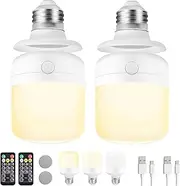 E27 Rechargeable Light Bulbs(2Pack) with Re-mo-te Control for Lamps, Sconces, and Non-Hardwired Fixtures, 3 Color Temperatures, Timer Function, Detachable Charging