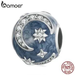 Bamoer 珠子 925 純銀月亮時尚吊墜配件, 用於 DIY 手鍊項鍊飾品