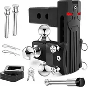 Airbird Adjustable Trailer Hitch Ball Mount with 2“ and 2-5/16” Tri-Balls, 5 Inch Drop, 2.5 Inch Hitch Receiver Only, 20,000 LBS AIMAL-2505-3B
