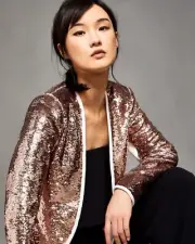 NEW! Ted Baker Synthetic Rose Gold Sequin Holiday Statement Jacket - Size1