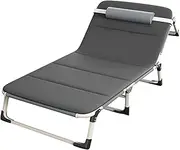 Folding Camping Cot for Adults w/Mattress and Pillow 2-in-1 Portable Camp Bed 4-Position Adjustable Lightweight Outdoor Chaise Lounge Chair for Pool Beach Patio