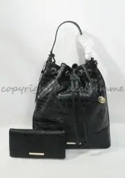 SET Brahmin Marlowe Bucket Bag/Shoulder Bag + Ady Wallet in Black Barlow