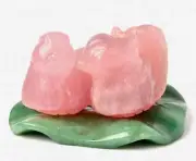 Pair Crystal Stone Carved Mandarin Ducks Statue Symbol Love Happiness Feng Shui