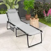 CostwayPatio Folding Chaise Lounge Oversized Portable Lay Flat Reclining Chair-Grey-M