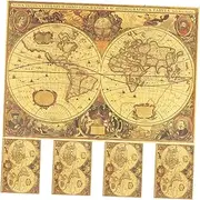 [FOYTOKI] 5pcs Home Retro Posters Living Room World Map Wall Decors Retro World Map Posters