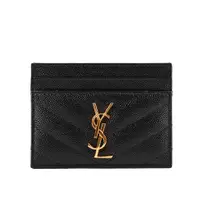 在飛比找誠品線上優惠-【YSL】山形紋荔枝皮金字logo卡片/名片夾(黑色)/ 平