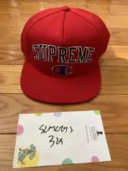 Rare FW14 Supreme x Champion Embroidered Logo 5-panel Red cap hat
