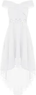 [Yhong] Girls' Off Shoulder Bridesmaid Formal Party Dress High-Low Hem Wedding Birthday Party Dress Ball Gown