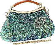 [GUOZI] Women's Vintage Beaded Sequin Peacock Clutch Purse Handmade Crossbody Evening Bag Handbag For Wedding Party Prom