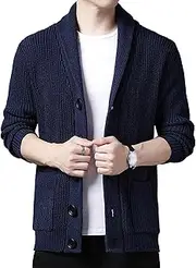 [SWJGLITTR] Men's Buttons Down Cable Knit Sweater Casual Shawl Collar Cardigan Cardigan Sweater Pockets Jackets for Men