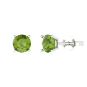2 Round Solitaire Classic Stud Real Peridot Earrings 14k White Gold Push Back