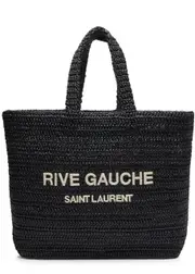 Saint Laurent Rive Gauche Raffia Tote, Raffia Bag, Black and White One Size