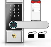 Smart Lock, Smart Door Lock Electronic Biometric Fingerprint APP Key Fobs Alexa Handle Keyless Entry Locks for Home for Home Office Bedroom(Silver with APP) Learned extensively Aqiong