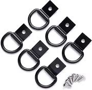 6 Pcs D-Ring Tie Down Anchors 1/4" Heavy Duty Steel Tie Down Hooks for Truck, Trailer, Camper, Warehouse, Garage, Boat, Cargo Control Surface Mount, D Ring with Screws, Black