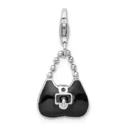 Sterling Silver Amore La Vita Rhodium-Plated Polished 3-D Enameled Purse Charm With Fancy Lobster Clasp
