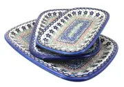 Blue Rose Polish Pottery Aztec Flower 3 Piece Rectangular Serving Set
