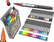 36 Flexible Brush Tip Acrylic Paint Pens Markers Set 1-7mm Line for Rock Painting, Brush Lettering, Scrapbooking, Glass, Mugs, Wood, Metal, Canvas, Fabric, Plastic. Non Toxic Waterbased Quick Drying