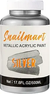 500ml Metallic Silver Acrylic Paint with Brush - Non-Toxic, Non-Fading Silver Leaf Paint for Canvas, Wood, Fabric, Ceramic, Stone - Ideal for Art, Painting, Handcrafts