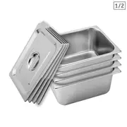 4 X Gastronorm Gn Pan Full Size 1/2 Gn Pan 15cm Deep Stainless Steel With Lid