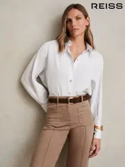 Reiss White Callie Cotton Button Through Oxford Shirt (W46545) | $245