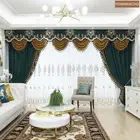 dark green chenille thick retro cloth blackout curtain valance tulle panel C427