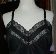 NWT VINTAGE LACE LADY CAMILLE CHAMPAIGN NYLON FULL SLIP SIZE 34 NEW BLACK