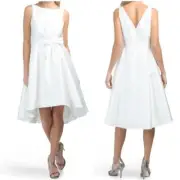 Adrianna Papell Ivory Mikado High Low Dress Bow Accent Pockets NEW