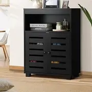 Oikiture Buffet Sideboard Shoe Storage Cabinet Slatted Doors Cupboard Black