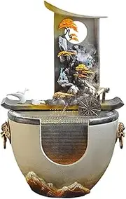 Resin Water Fountain with Feng Shui Wheel and Fish Pond Circulating Water Landscape Ornaments Indoor Freestanding Fountain