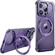 SNIDII Magnetic Metal Snap-on Phone Case for iPhone 16 Pro Max Z Shape Geometry Stand Holder Phone Cover for IPHON 16Promax (Purple)