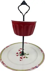 2 Tier Tray Candy Cane Tidbit Tray Plate And Bowl