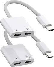 Dual USB-C Headphone Adapter(2Pack)2in1 Charger Audio Splitter Cable Apple iPhone15 Pro Max Plus Ipad Pro Air Mini DAC Type C Jack Dongle for Compatible for Samsung LG CJJ-AU