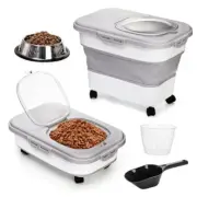 Dog Food Storage Container, Collapsible Airtight Pet Cat Food Bin with Dog