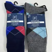 6 Pairs Mens Soft Classic Cotton Fashion Crew Socks 6-12 Argyle Blue Dk Gray NEW
