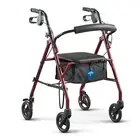 Medline Steel Rollator Walker with Seat, Burgundy, 350 Lb. Weight Capacity, 6” W
