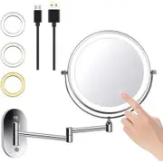 8 inch LED Wall Mounted Makeup Mirror 3 Color Mode USB Charge Touch Screen Adjustable Light Bathroom Hotels (Sliver)