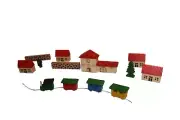 ERZGEBIRGE Village with Train Wooden Blocks TOY Germany EBERT Blumenau NEW