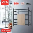 ACA Stainless Steel Electric Heated Towel Rail Rack Ladder 4 Round Bars Black