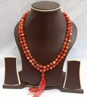 Shaded Orange Onyx Japa Mala Gemstone Prayer Beads Meditation Mala
