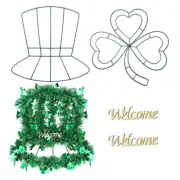 St Patrick s Day Metal Iron Frame DIY Hanging Wreath Clover Hat Welcome Sign