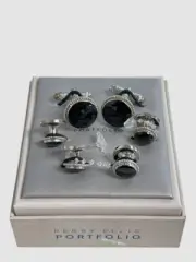 Perry Ellis Portfolio Men's Black Silver Studs & Cufflinks Set
