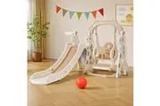 Keezi Kids Slide Swing Set Basketball Hoop Outdoor Playground Toys 160cm Beige