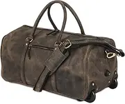 [KomalC] Leather Rolling Travel Duffle Bag for Men Women 21 inch with Wheels Sports Overnight Weekend Duffle Gym Cabin Holdall with Wheels for Easy Carry