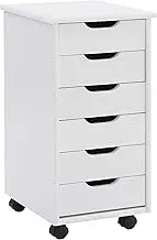 Linon Home Decor Products Corinne Six Drawer Storage, White Wash Rolling Cart