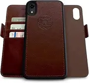 Dreem Fibonacci 2-in-1 Wallet Case for Apple iPhone XR - Luxury Vegan Leather, Magnetic Detachable Shockproof Phone Case, RFID Card Protection, 2-Way Flip Stand - Coffee
